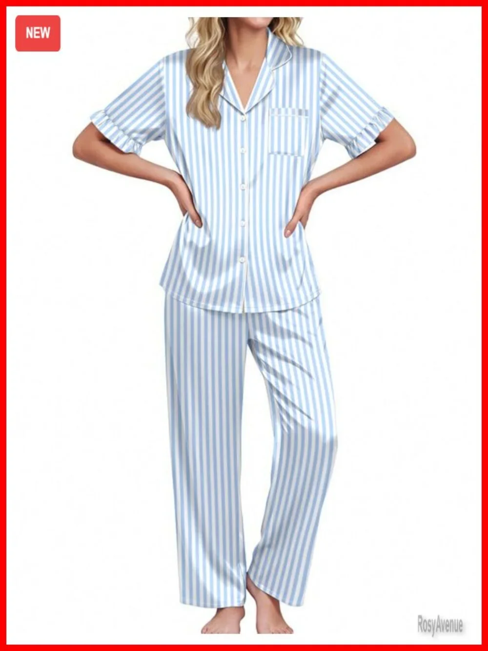 Silk Satin Pajama Set - 2 Piece Button Up Sleepwear with Pockets
